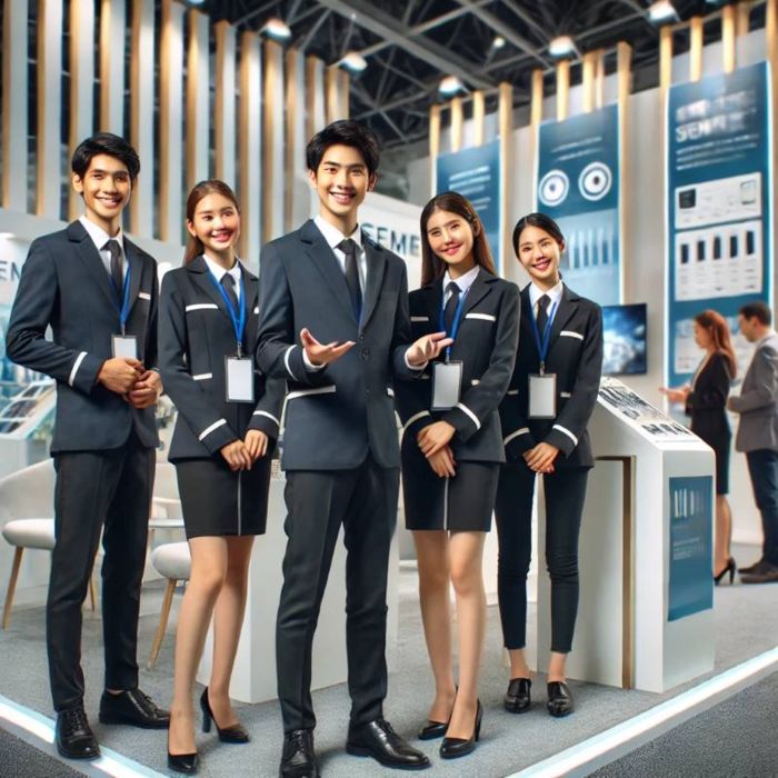 Nhân viên tại gian hàng tư vấn nhiệt tình cho khách tham quan