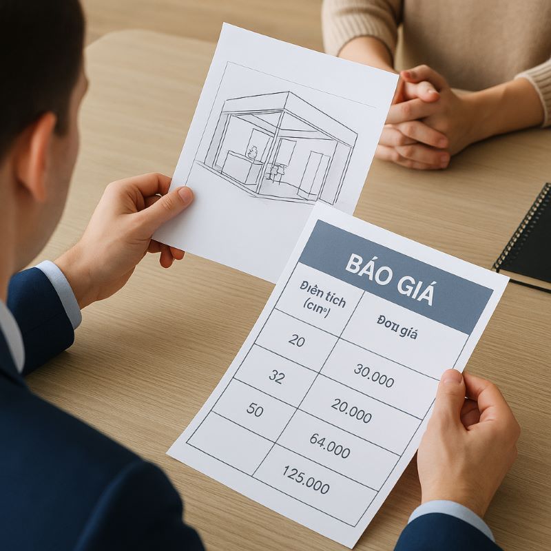Bảng báo giá minh họa với nhiều mức thiết kế khác nhau.