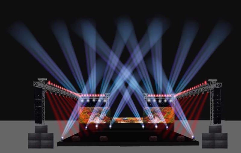 Mô hình phối cảnh 3D sân khấu hội nghị với màn hình LED hiện đại